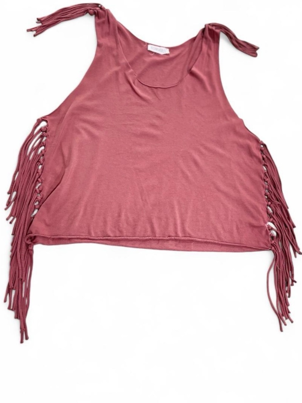 Forever 21 Mauve Tie-Shoulder Fringe Crop Tank